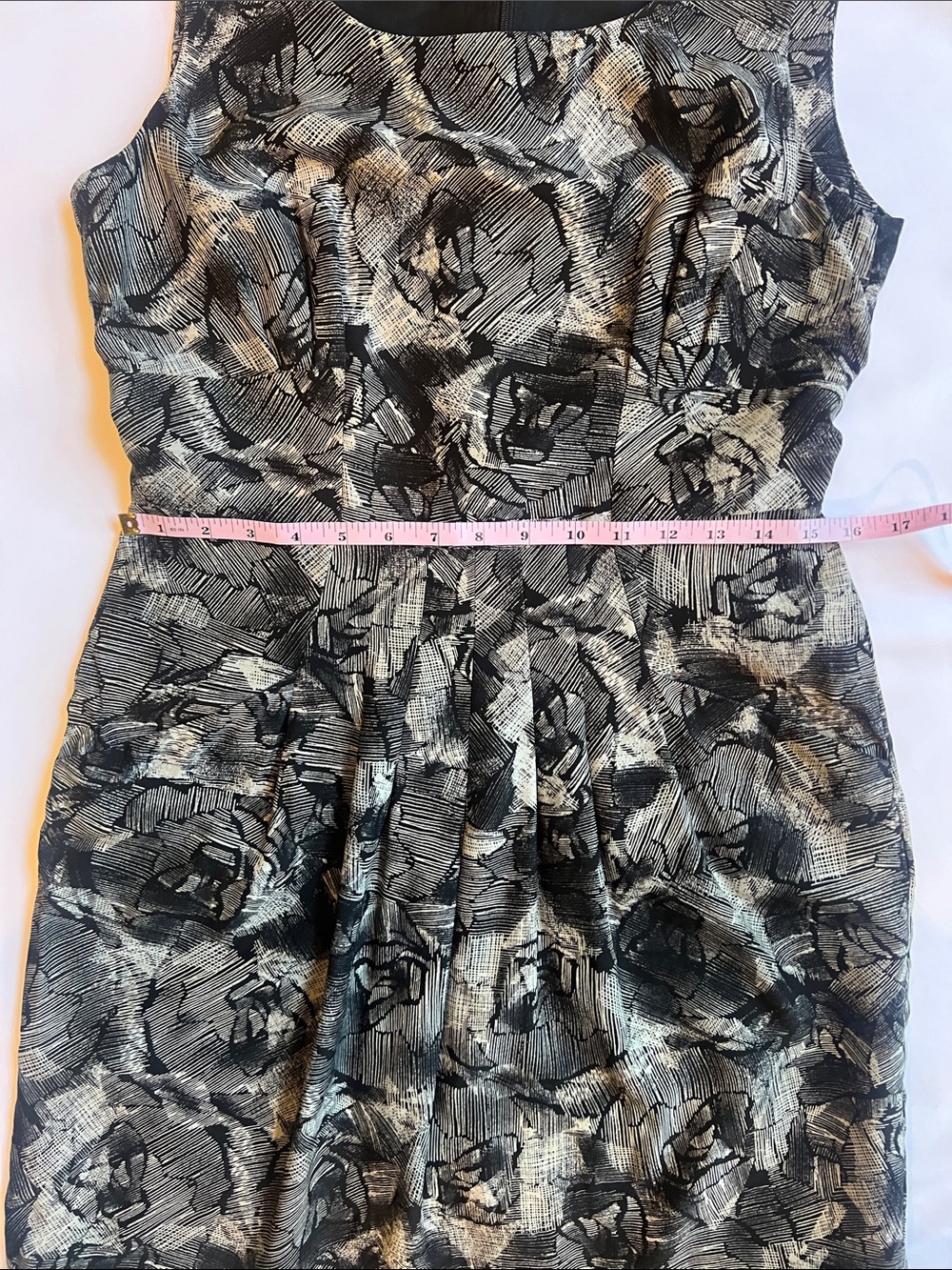 Banana Republic Sz 10 Silk/Wool Black/Light Gray Abstract Sleeveless Dress - Picture 5 of 11